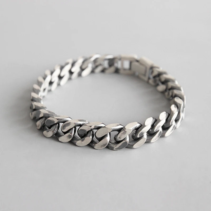 

S925 sterling silver simple retro old chain female couple bracelet FSB36