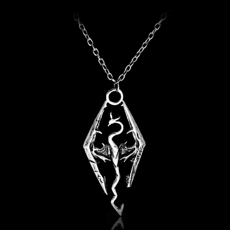 

New Game Dragon The Elder Scrolls V Pendant Necklace Skyrim Choker Men Jewelry Necklace Chain, As the picture