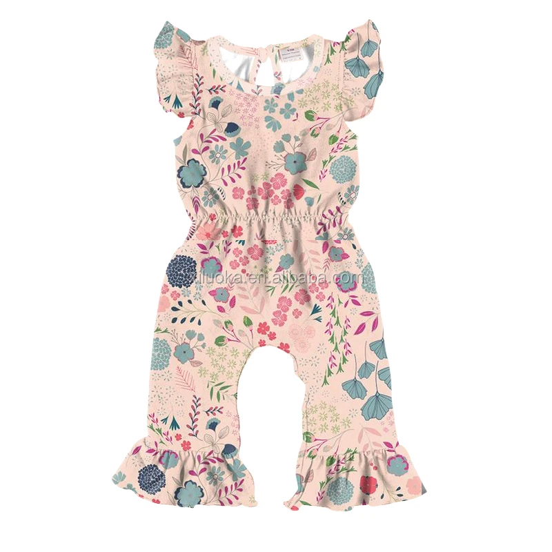 

New Design Wholesale Baby Clothing Girl Ruffle Romper Kids Floral Jumpsuit, Picture