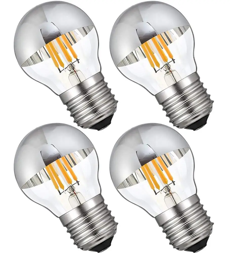 Half silver filament G45 Edison Globe LED Bulb 4W,Silvering Tipped Vintage LED Filament Light Bulb E26 Candelabra