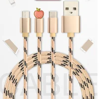 

Golden SKY Colorful 3A Fast Charging Line Phone Charger USB Charging Nylon 1m Micro USB Type-C IOS Cable 3 in1 Data Line