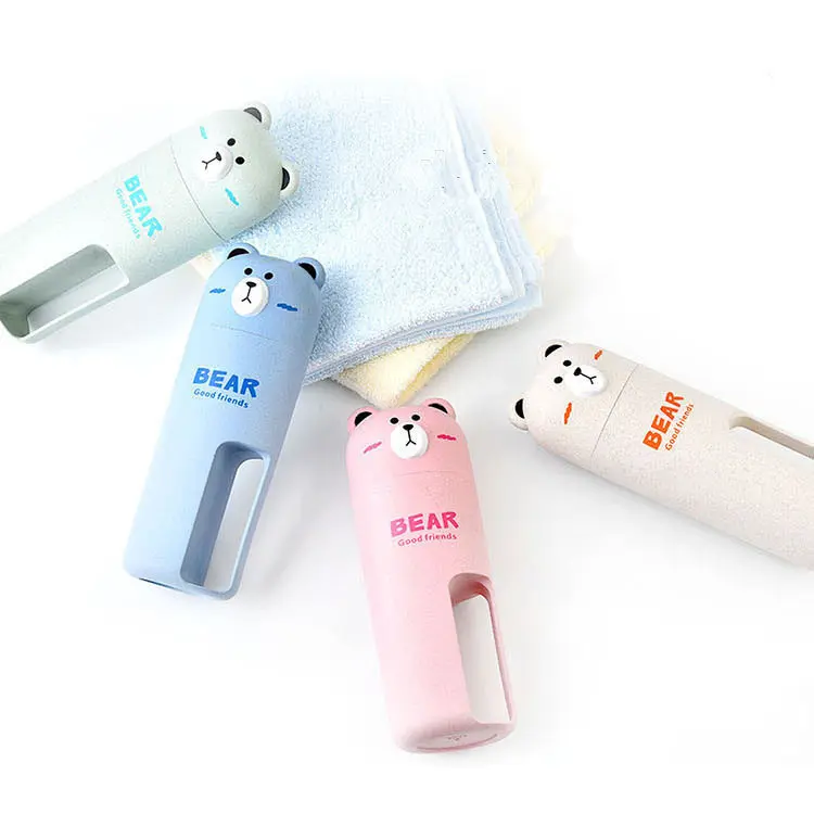 

Wheat Fiber Environmental Protection Small Bear Travel Toothbrush Washing Cup Contains 2 Toothbrushes, Pink;green;blue;beige
