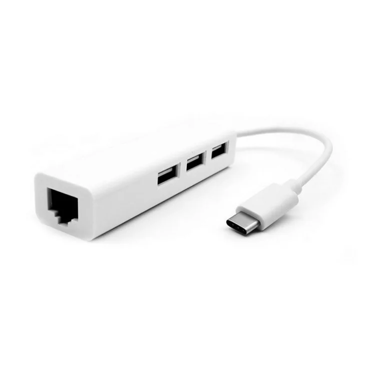 

Type-C to USB 3.1 hub network RJ45 lan combo cable 100M free drive network card usb c hub ethernet adapter, White
