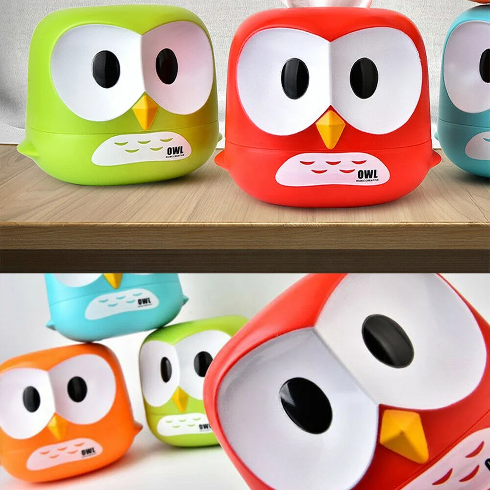 

New Arrival 2019 Custom Plastic Cute Owl Cartoon Square Paper Tissue Cover Roll Paper Facial Paper Tissue Holder Box, Red/green/blue/orange