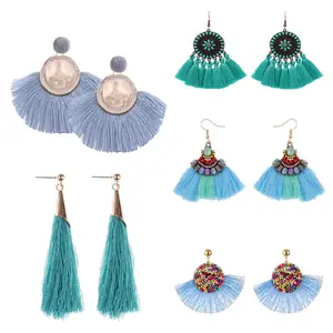 2019 Hot Sale Multi Color Handmade Ethnic Bohemia Jewelry Long Silk Thread Tassel Earrings For Women