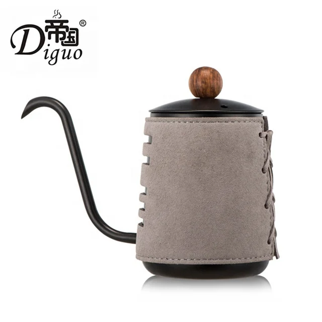 

2021 Hot Style 350ml 12Oz Stainless Steel Dark Grey Leather Wrapped Pour Over Coffee Tea Gooseneck Kettle