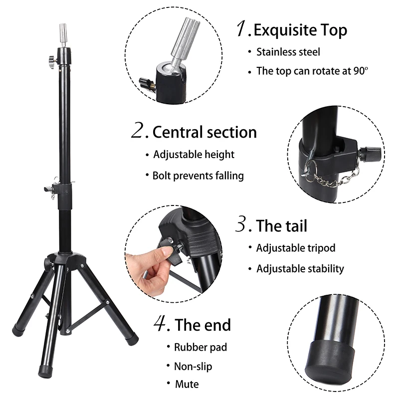 
Wig Stand Adjustable Canvas Block Head Tripod Cosmetology Training Doll Head Stand Mannequin Head Tripod Stand (with Carry Bag) 