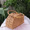 New semi-circular wicker bag bamboo handle rattan bag high-grade gift basket