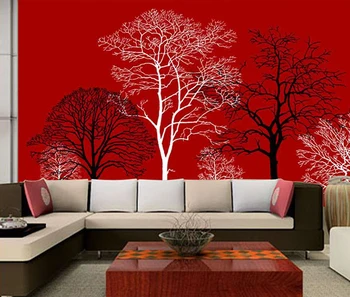 Pvc Beautiful Black And White Tree Design Digital Custom Wallpapers Red Background Wallpaper For Hotel Buy Tree Design Digital Custom