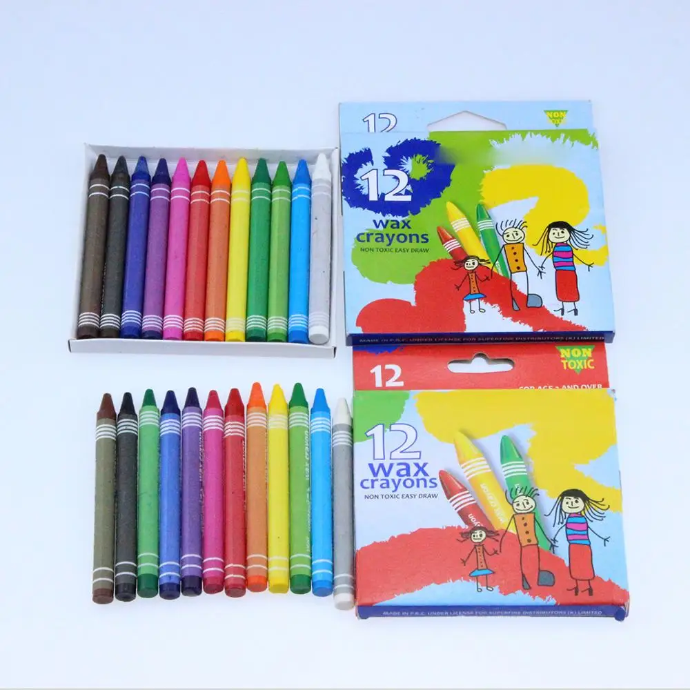 
School stationery supplier 12 color wax crayons in paper box 