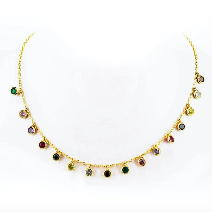 

rainbow fashion gold diamond round crystal cz quartz diamond necklace