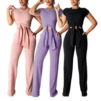 

New Style Chest Bow Bandage Short Sleeve Two Piece Set Women Clothing Jumpsuit Women