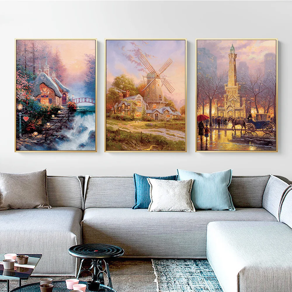 Natural scenery wall picture led christmas window 5d diamond canvas painting