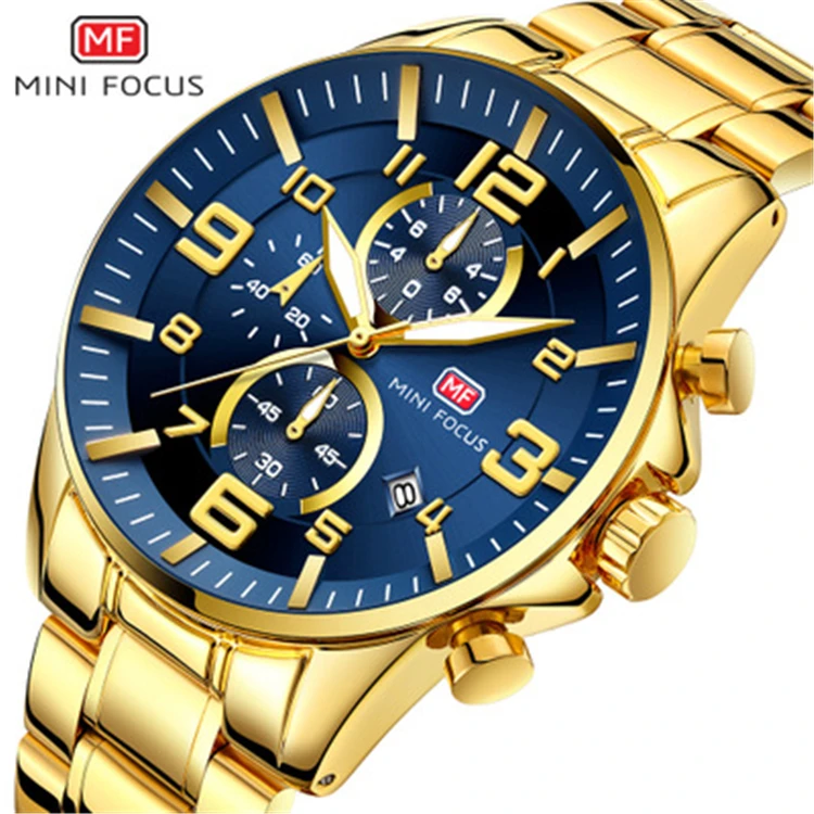 

MINI FOCUS 0278 NEW Arrival Top Brand Luxury Royal Golden Men Watch Luminous Waterproof Men's Quartz Chronograph Fashion Sports