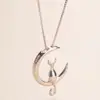 Fashion Cat Moon Pendant Necklace Charm Silver Gold Color Link Chain Necklace For Pet Lucky Jewelry For Women Gift Shell hard