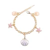 Ocean Pendant Gold Color Bracelet Colorful Starfish Shell Alloy Dangle Pendant Bangle for Fashion Women Jewelry