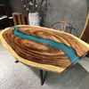 Modern River Design Walnut Color Solid Wood Epoxy Resin Dining Table