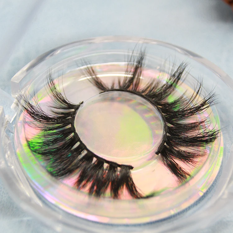 

New style profession natural 25mm 5D mink lashes with round packaging boxes eyelash, Black