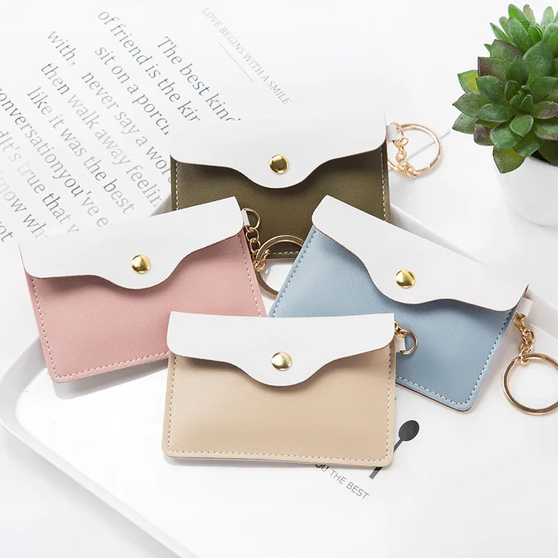 

pu leather minimalist key wallet card holder with ring