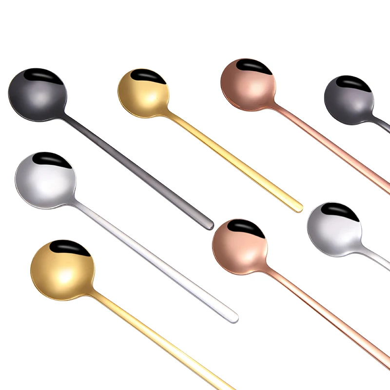 

Long Round Pointed Head Silver Gold Rose Gold Ice Cream Coffee Tea Spoon, Multicolor