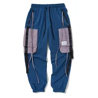 

2019 wholesale Autumn new design loose fitting multi pocket sport blue trousers stylish women drawstring cargo track pants