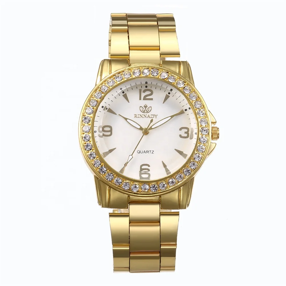 

TW113 Stainless Steel Women Watch Gold Belt Diamond Inlay Simple Business Quartz Hand Watches