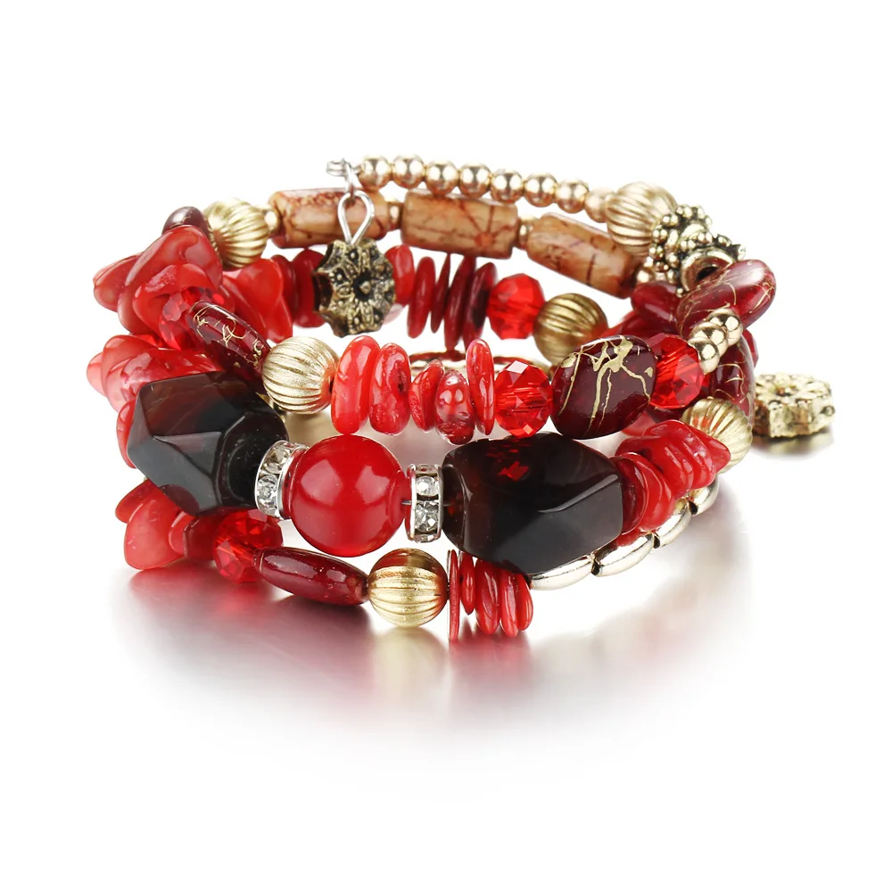 

New trendy stone bracelet wholesale stretch beaded women bead, Green;black;red;navy