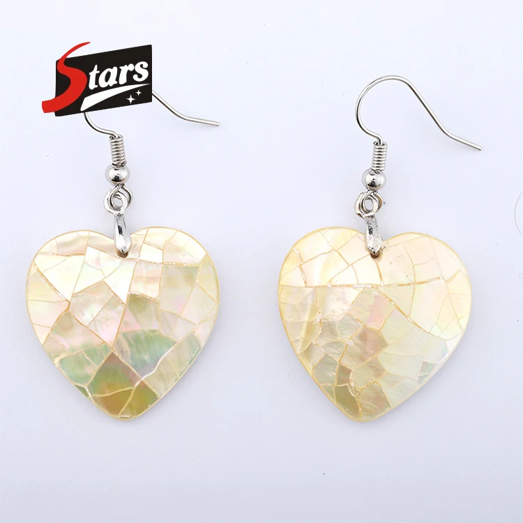 

Unique Design Silver Plated Copper Jewelry Heart Yellow Shell Earbob For Women, As the picture