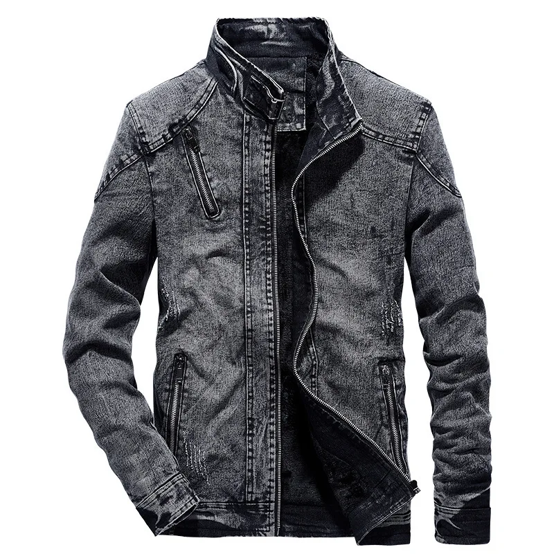 

Hot selling men retro casual cotton denim jackets for young guys with high quality, Black , blue