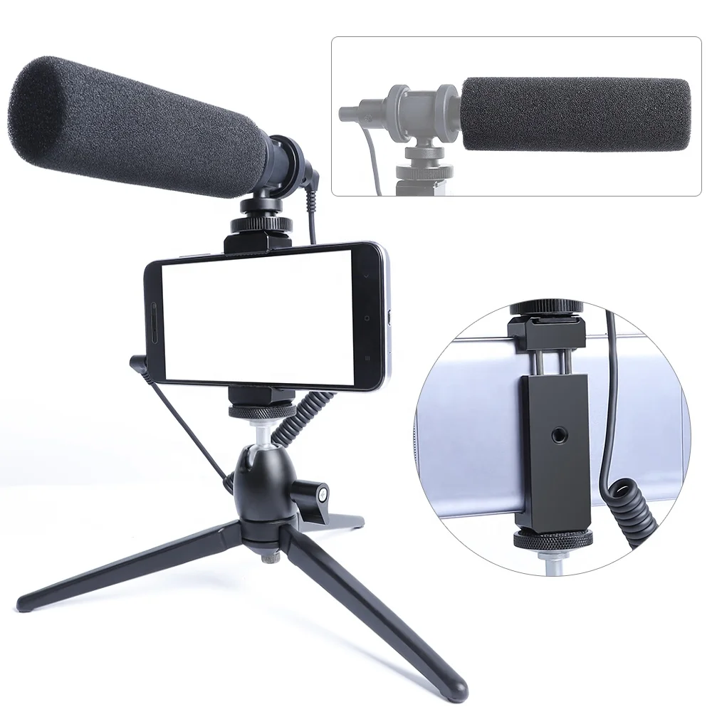 

Portable vlog microphone set with camera adapter for camera or mobile phone