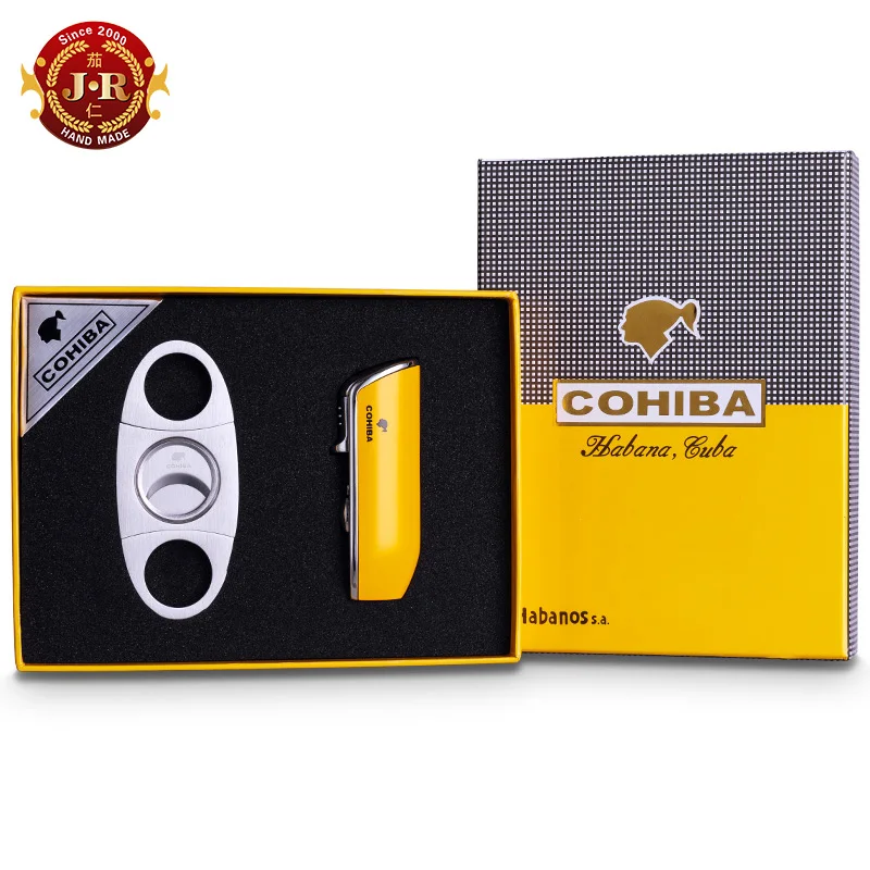 

COHIBA Cigar Lighter Set Factory Wholesale Price 3 Flames Cigar Torch Lighter with Cigar Punch CL-TZ009a, N/a