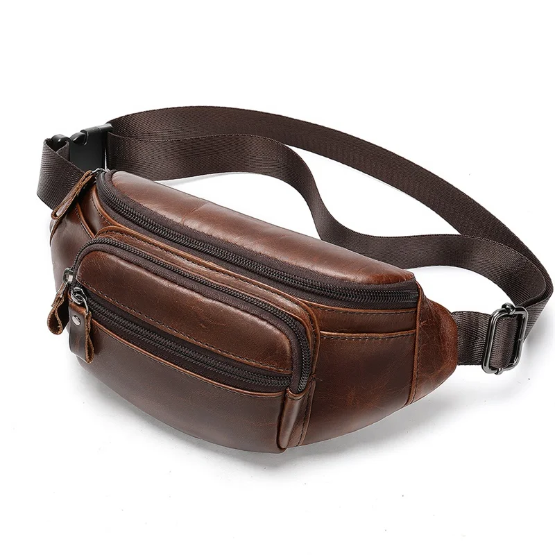 

2021 New designer Arrival Genuine Leather Men Sport Waist Bag Luxury Fanny Pack Men Waist Bag Custom Logo Unisex Wholesale, Coffee, can be customized