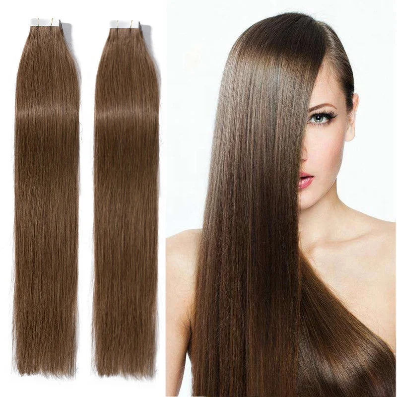 

#6 Light brown easy wear best virgin invisible tape hair extensions