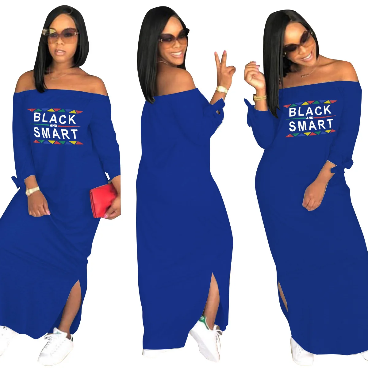 

Custom Printed Letter Plus Size Long Sleeve Tube Off Shoulder African Women Dresses