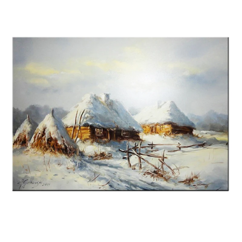 Moderne handgeschilderde mooie sneeuw landschap in winter olieverf
