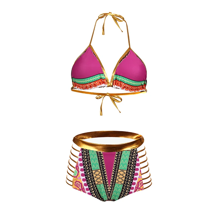 

India Print African Dashiki Metallic 2 Piece Sexy Woman Swimwear