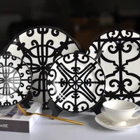 

Moroccan Style Luxury Bone China Dinnerware Set Black Gate Pattern Wedding Dinner Plate