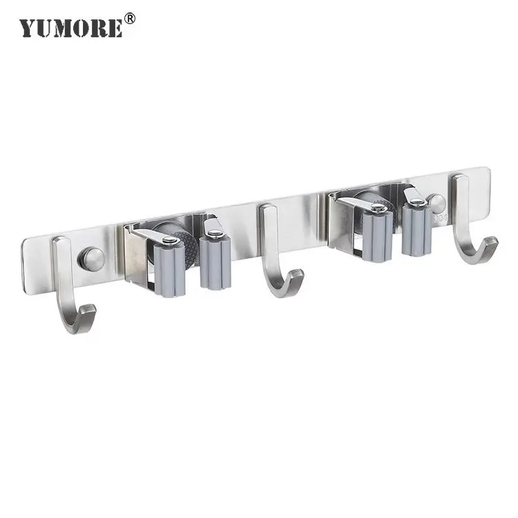 
304 Stainless Steel Hook Metal Tools Storage Rack Organizer Wall Mounted Mop And Broom Holders 