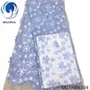 Beautifical tulle net rhinestones polyester 3D flower french lace sky blue fabric ML1N863