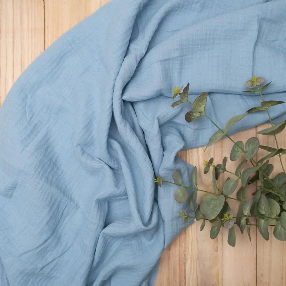
New colors in stock soft crinkly texture 100 cotton double layered gauze muslin baby fabric for blanket 