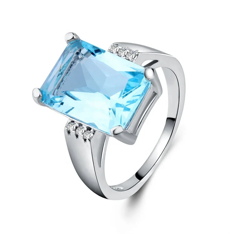 

Big Ocean Blue CZ Cubic Zircon Stone 925 Silver Rings for Women Fashion Engagement Sterling Silver Jewelry Valentines Day Gift