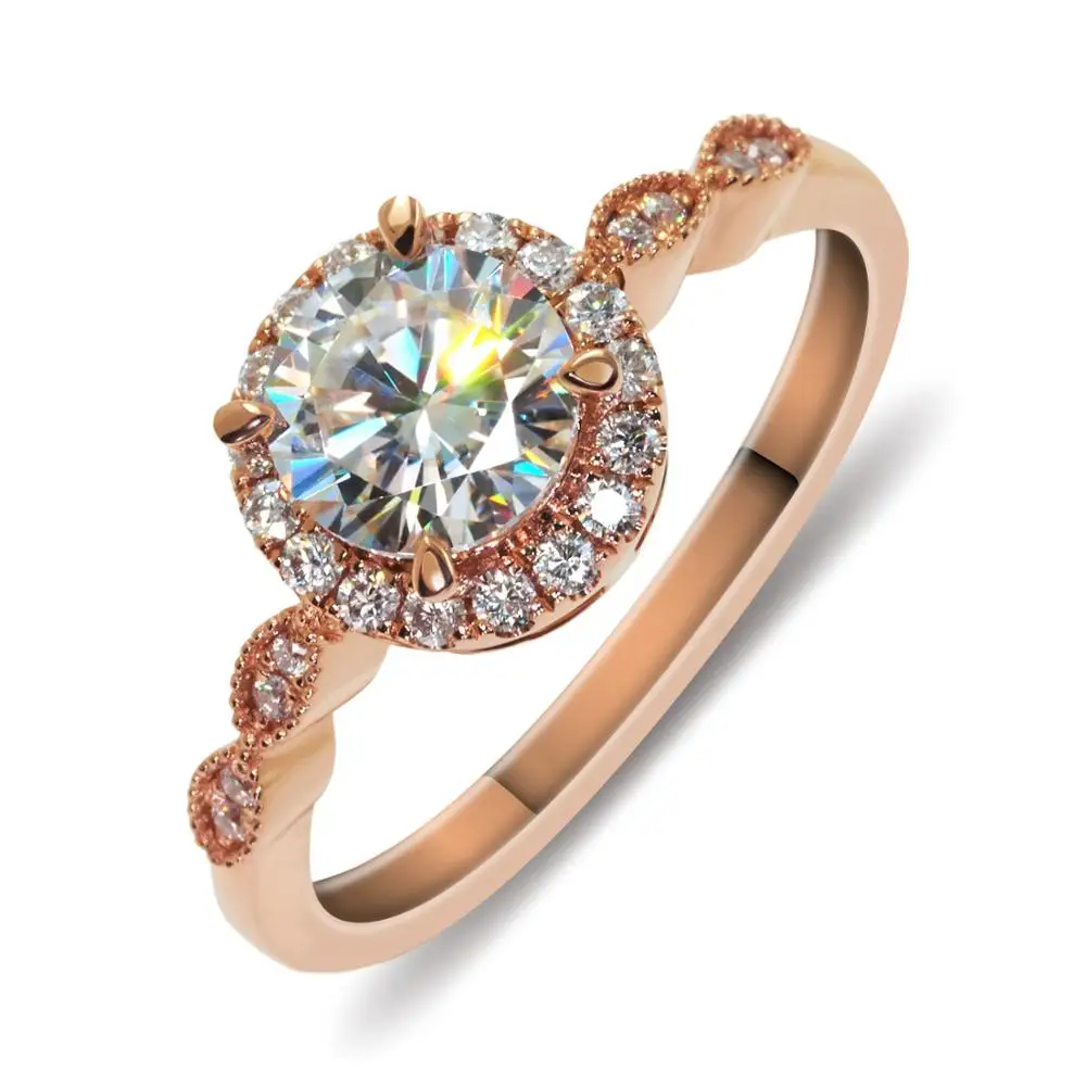 

GIGAJEWE White Color Moissanite of 18K Rose Gold Ring Main Stone 1.0ct Gemstone Ring Silver  Women's