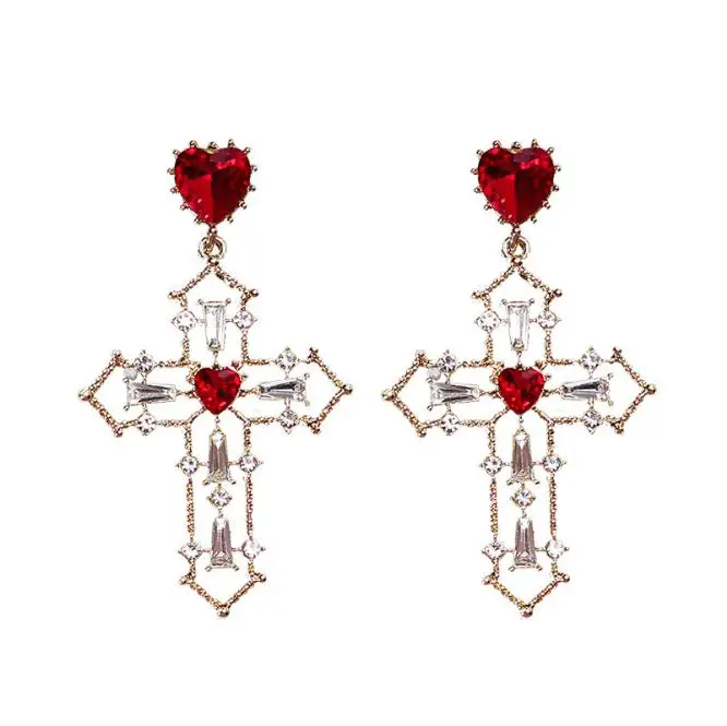 

Baroque earrings, 2019 new cross zirconium earrings with diamond earrings, stylish hyperbole nightclub earrings, Gold;silver