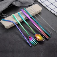 

Stainless steel 18/8 spoon fork with drinking straws Portable cutlery set with wheat box for Promotional Wedding gift