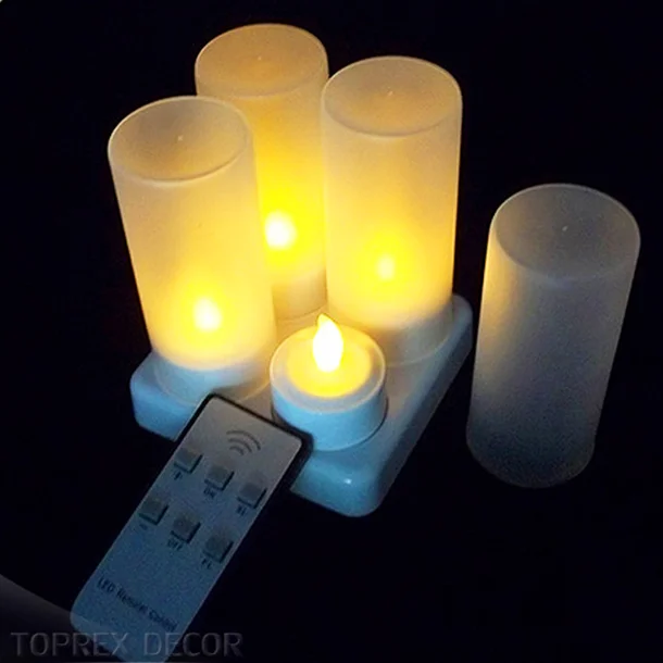 TOPREX DECOR 4 Piece Flameless Rechargeable Led Candle Set Tea Lights With Remote Control For Restaurants Hotels Decorate