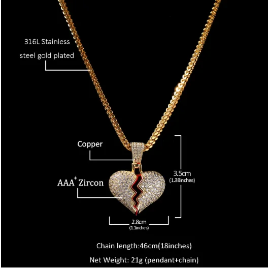 

Hot Sale Mini Broken Heart Pendant Necklace Inlaid With CZ
