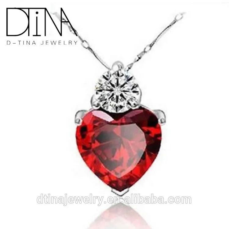 DTINA 925 Sterling Silver Ruby Love Pendant Bridal Jewelry Zircon Necklace