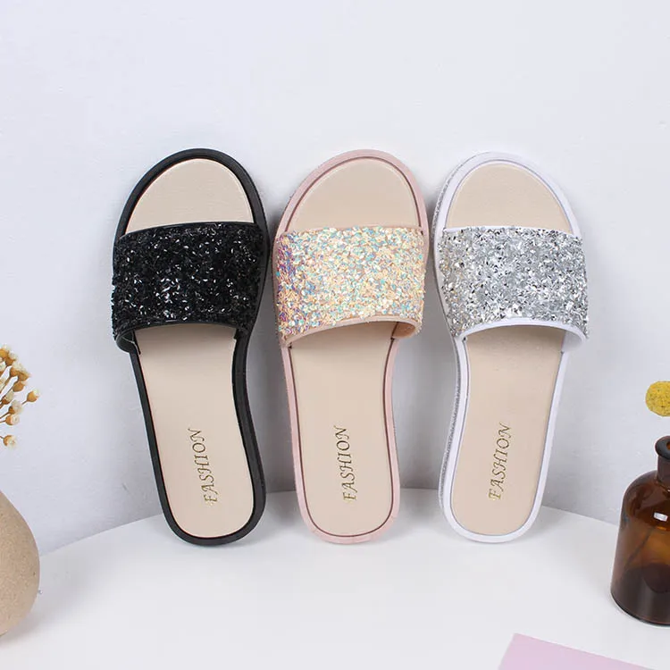 

2019 hot sell new bright design ladies summer fashion PVC slippers