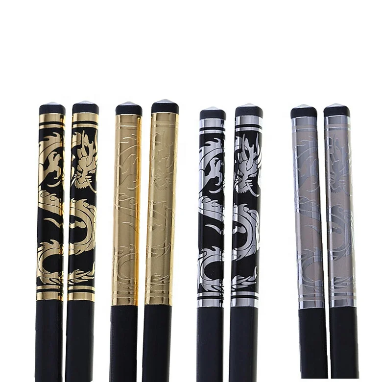 

2019 Alloy Black Dragon Chopsticks Chinese Long Non-Slip Alloy Sushi Hashi Chop Sticks Set Chinese Gifts Tableware, As picture