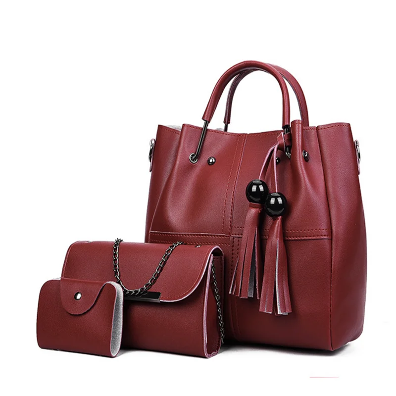 

Europe and America fashion design handbags 3pcs set group women bags imitation leather bags, White / maroon / black / grey / pink / brown